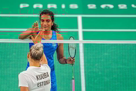 PV Sindhu and Kristin Kuuba greet each other